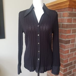 Betty Barclay womens button down cable knit dress shirt blouse black